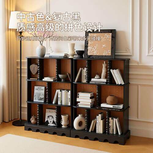 法式复古白蜡木实木书柜半墙落地组合书架沙发边柜美式收纳展示柜