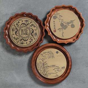 花梨木铜片养壶托底座圆形茶承杯垫紫砂茶壶垫干泡小盘茶道零配件