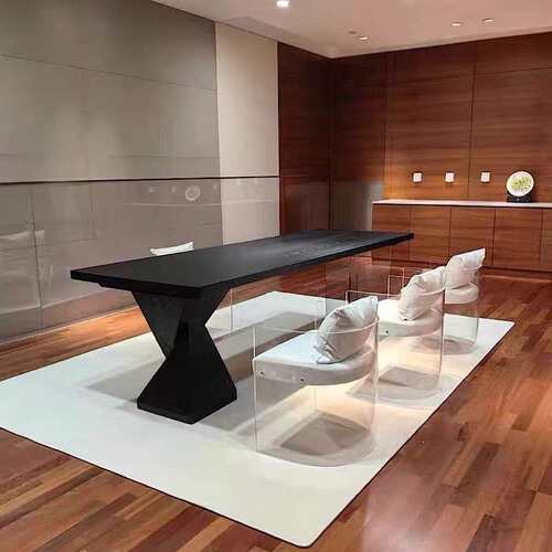 实木黑色餐桌亚克力悬浮泡茶桌实木大板茶桌电脑桌工作台办公桌