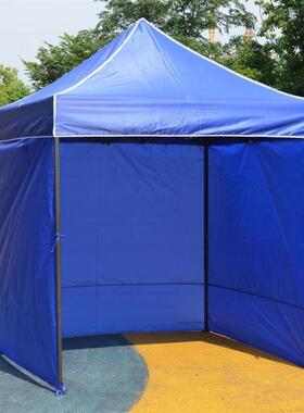 户外蓝色四脚摆摊遮阳棚2*2m可伸缩折叠遮雨棚黑钢广告地摊雨篷