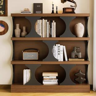 中古风实木书柜矮书架组合柜半墙书柜法式复古客厅置物展示边柜子