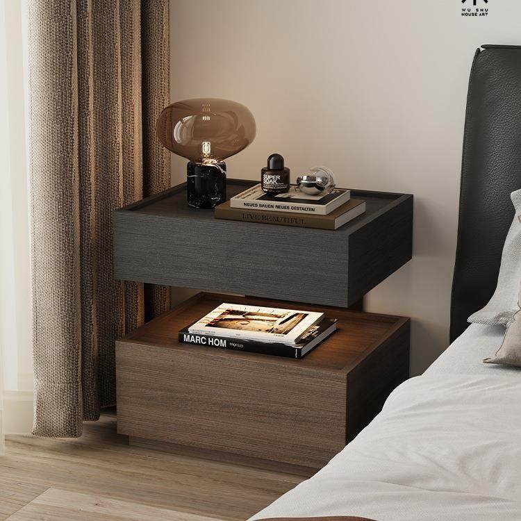 意式极简床头柜带灯一体悬浮式床边柜轻奢感主卧室储物柜