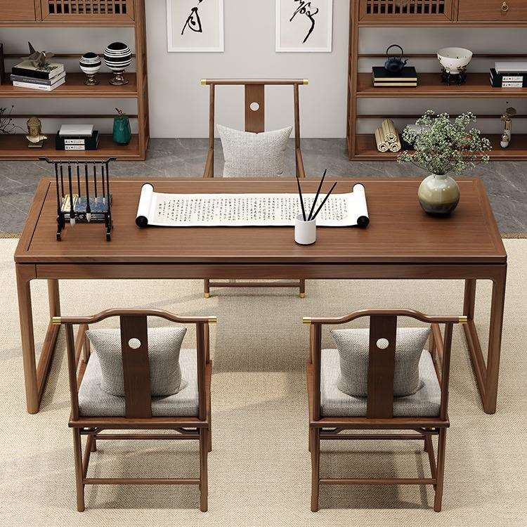 新中式实木桌子书桌榆木书法家用卧室办公画案带抽屉桌椅组合