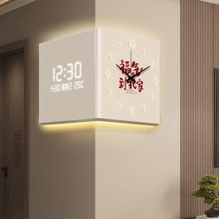 福字转角挂钟客厅电子时钟好寓意中式挂墙时尚家用钟表遥控壁灯画