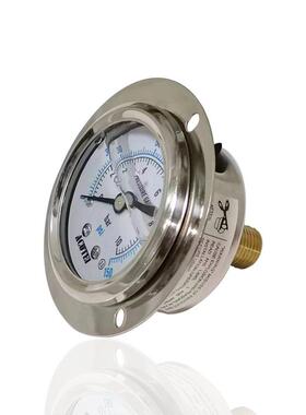 不锈钢水压表气压表耐震压力表充油轴向带边YBN50ZT 10bar/150psi