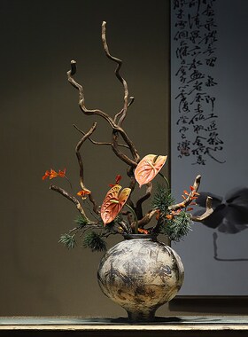新中式复古陶瓷花瓶禅意摆件花艺枯木艺术侘寂风客厅茶室软装饰品