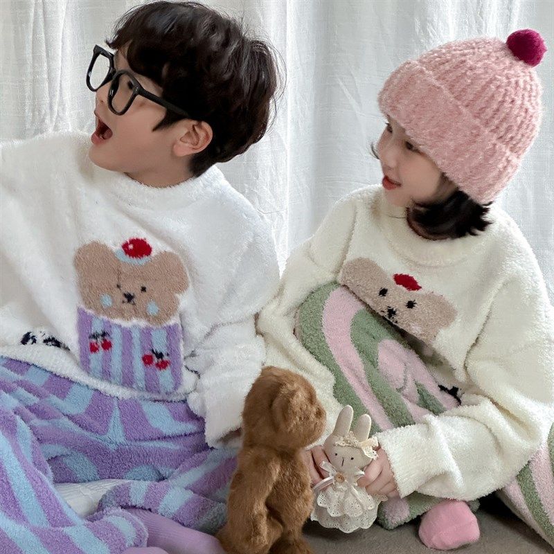 男女童睡衣宝宝秋冬款保暖居家套装儿童卡通加厚条纹软绵绵家居服,童装/婴儿装/亲子装,家居服套装,淘宝优惠券,粉丝福利购,淘宝优惠卷