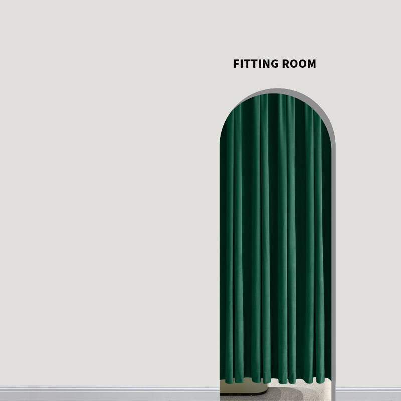 美式复古风更衣室拱形门墨绿祖母绿丝绒窗帘高端服装店试衣间门帘