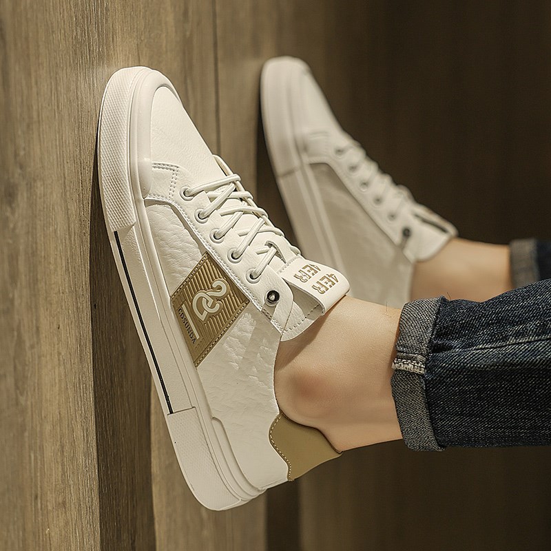 男鞋2025年新款夏季软底轻便休闲百搭小白板鞋春季一脚蹬防水皮鞋