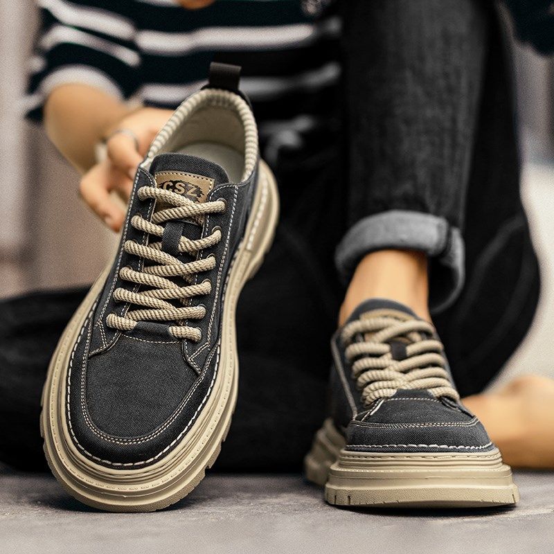 男鞋夏季透气百搭休闲帆布板鞋运动厚底水洗布低帮男士工装马丁靴,流行男鞋,单鞋,淘宝优惠券,粉丝福利购,淘宝优惠卷