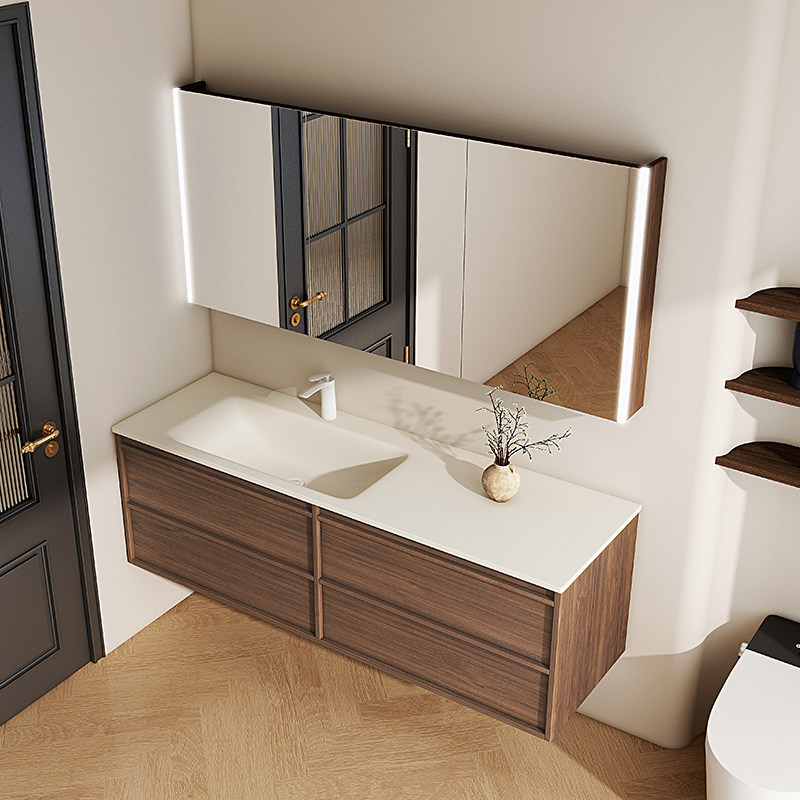 奶油中古风岩板热弯一体盆浴室柜组合中国风卫生间洗漱台洗脸盆柜,家装主材,浴室柜组合,淘宝优惠券,粉丝福利购,淘宝优惠卷