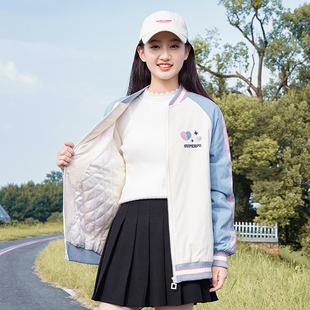高初中生秋冬季棒球服外套少女大童棉服短款加厚青少年学生女立领