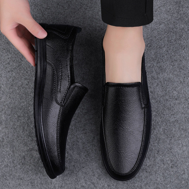 皮鞋男士软面软底夏季2023新款真皮休闲鞋中老年一脚蹬懒人豆豆鞋,流行男鞋,休闲皮鞋,淘宝优惠券,粉丝福利购,淘宝优惠卷