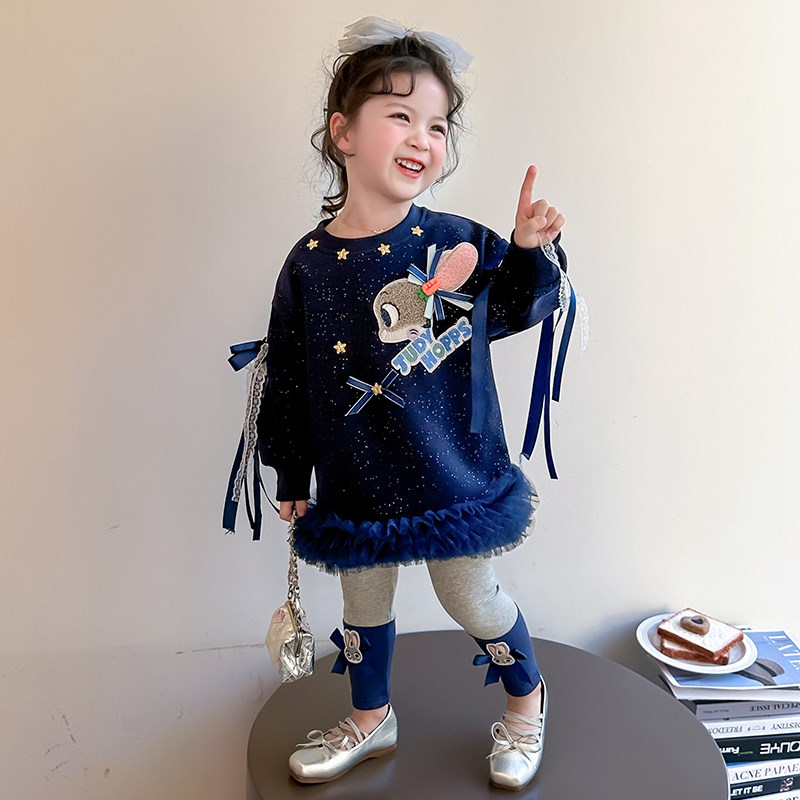 儿童网纱卫衣裙套装2025新款小女孩打底裤两件套女童洋气春装童装