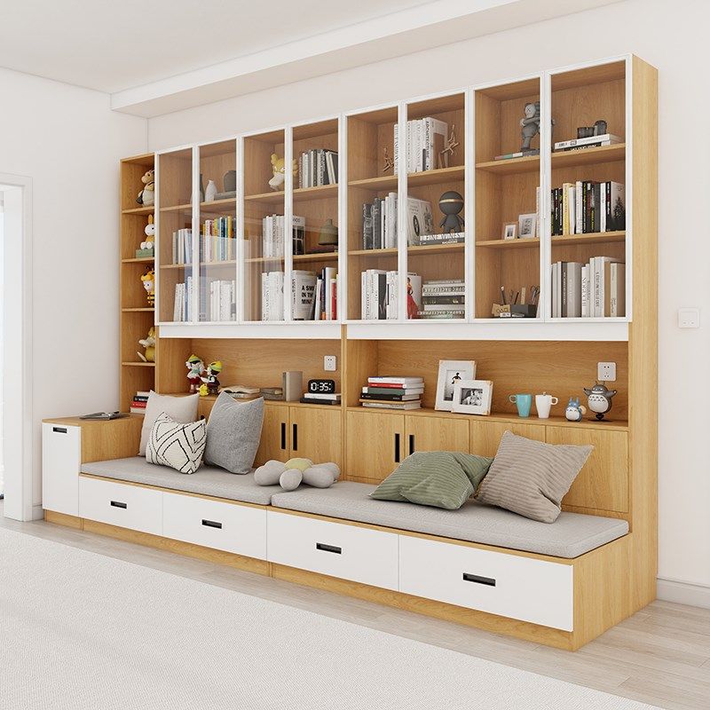 去客厅化卡座书柜一体整墙组合书架网红落地实木书柜沙发玻璃展示,住宅家具,组合书柜,淘宝优惠券,粉丝福利购,淘宝优惠卷