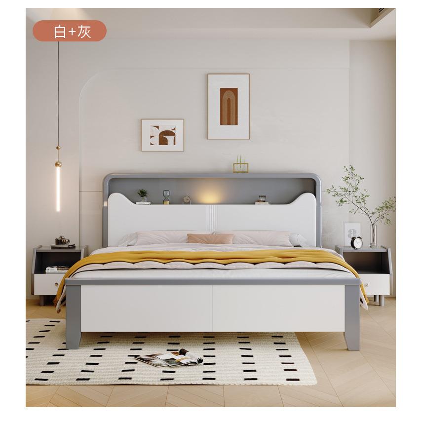 现代简约白色实木床1.8米双人床卧室1.5米单人高箱储物主卧婚床