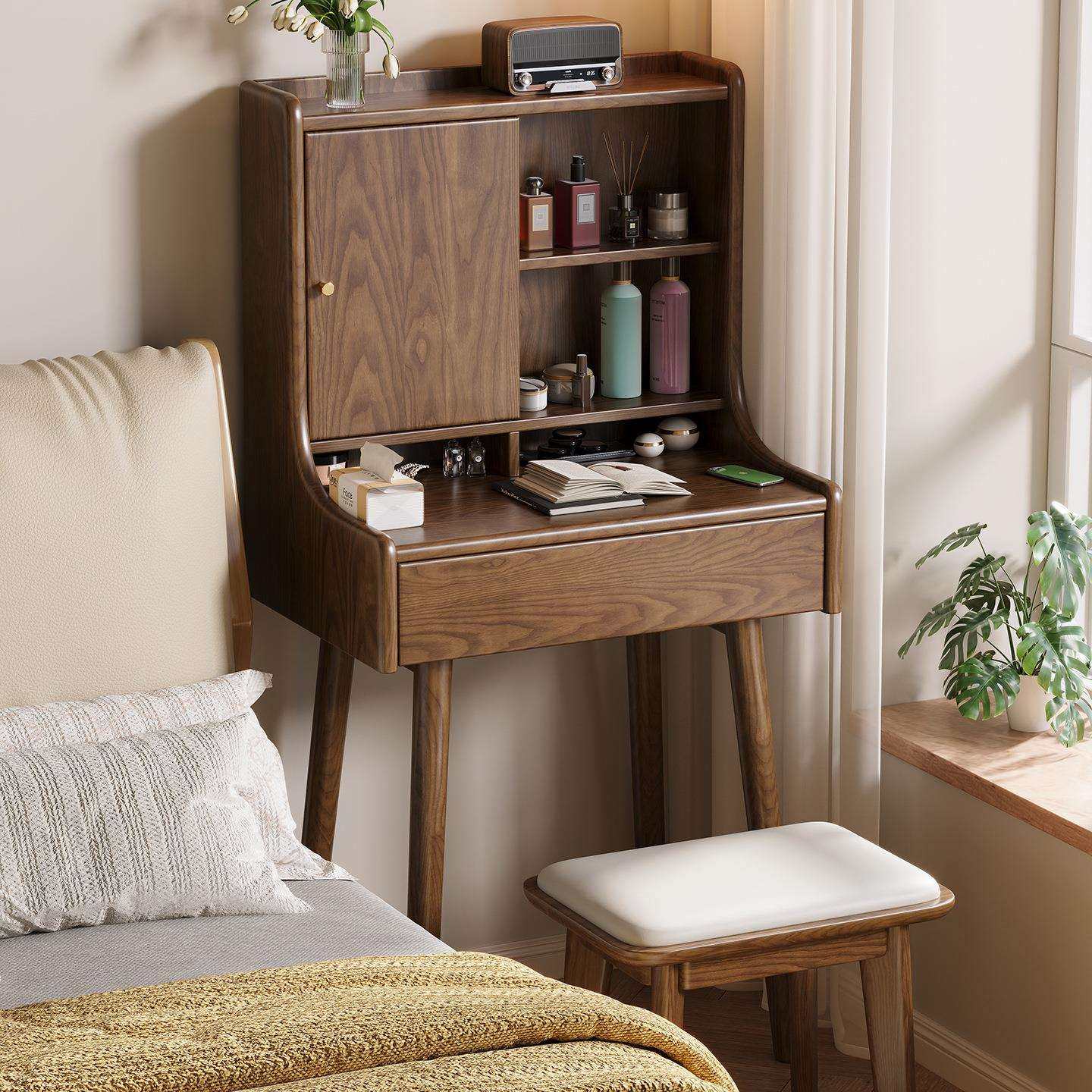 现代简约实木梳妆台卧室中古风化妆桌小型妆架一体2025新款化妆台,鲜花速递/花卉仿真/绿植园艺,割草机/草坪机,淘宝优惠券,粉丝福利购,淘宝优惠卷