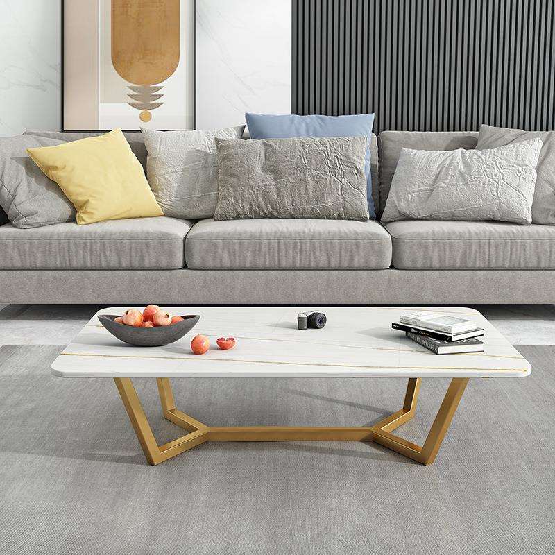 北欧家用铁艺茶台客厅酒店民宿白色茶几简约长方形岩板黑色茶几