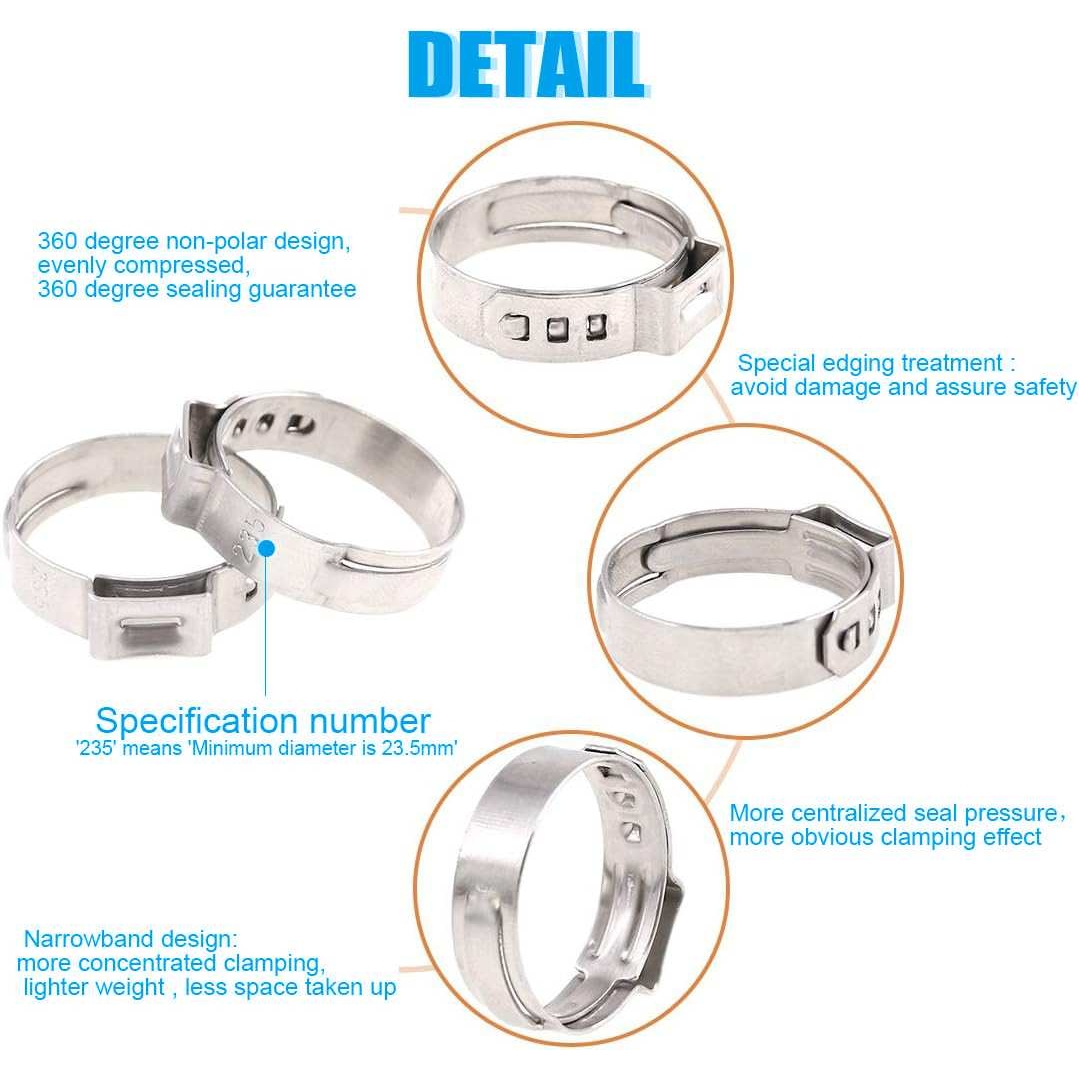 80pcs304不锈钢材质单耳无极卡箍喉箍跨境6~23.5mm带钳子