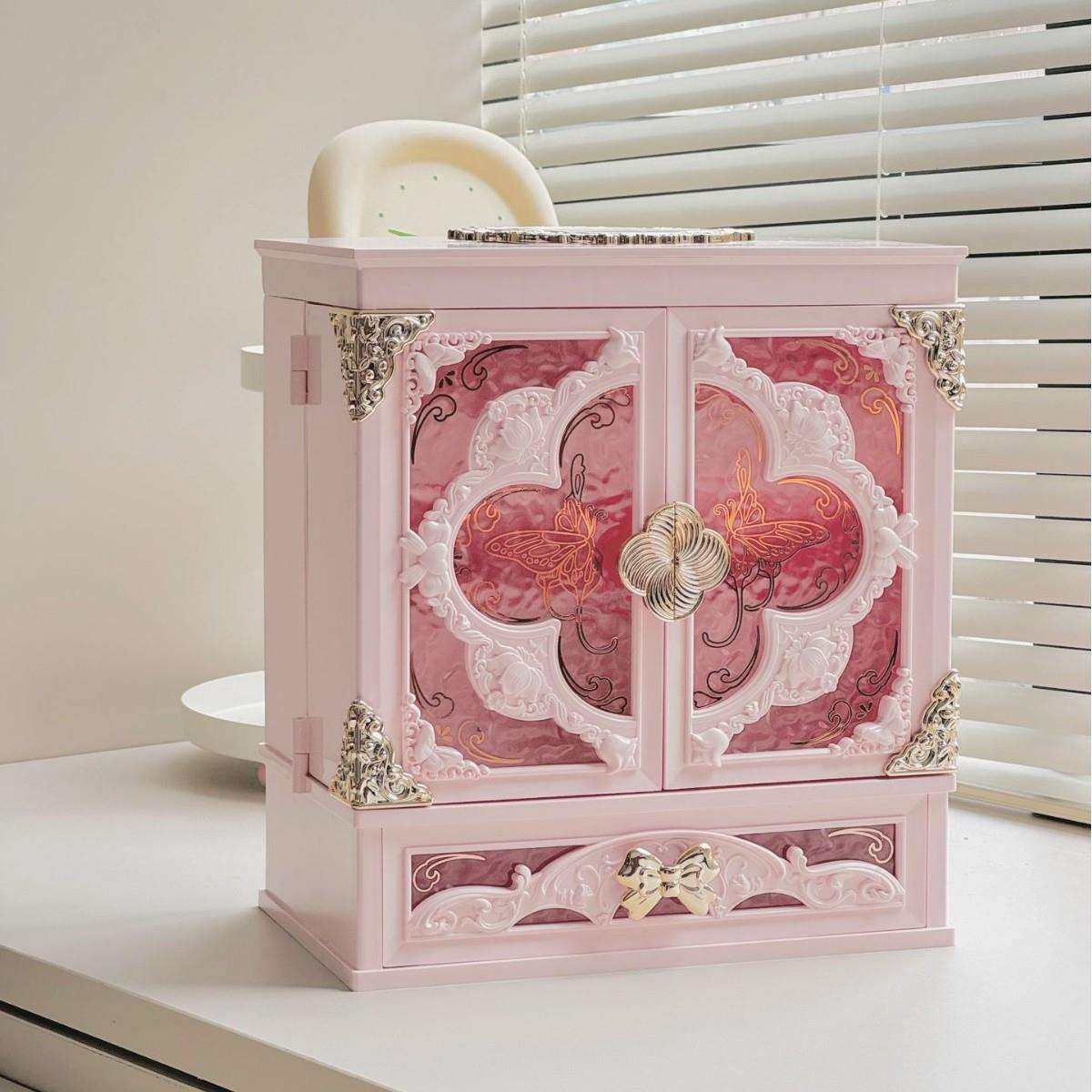 每遇蝶恋花亚克力彩妆大容量收纳盒LED三色美妆镜送女生朋友闺蜜