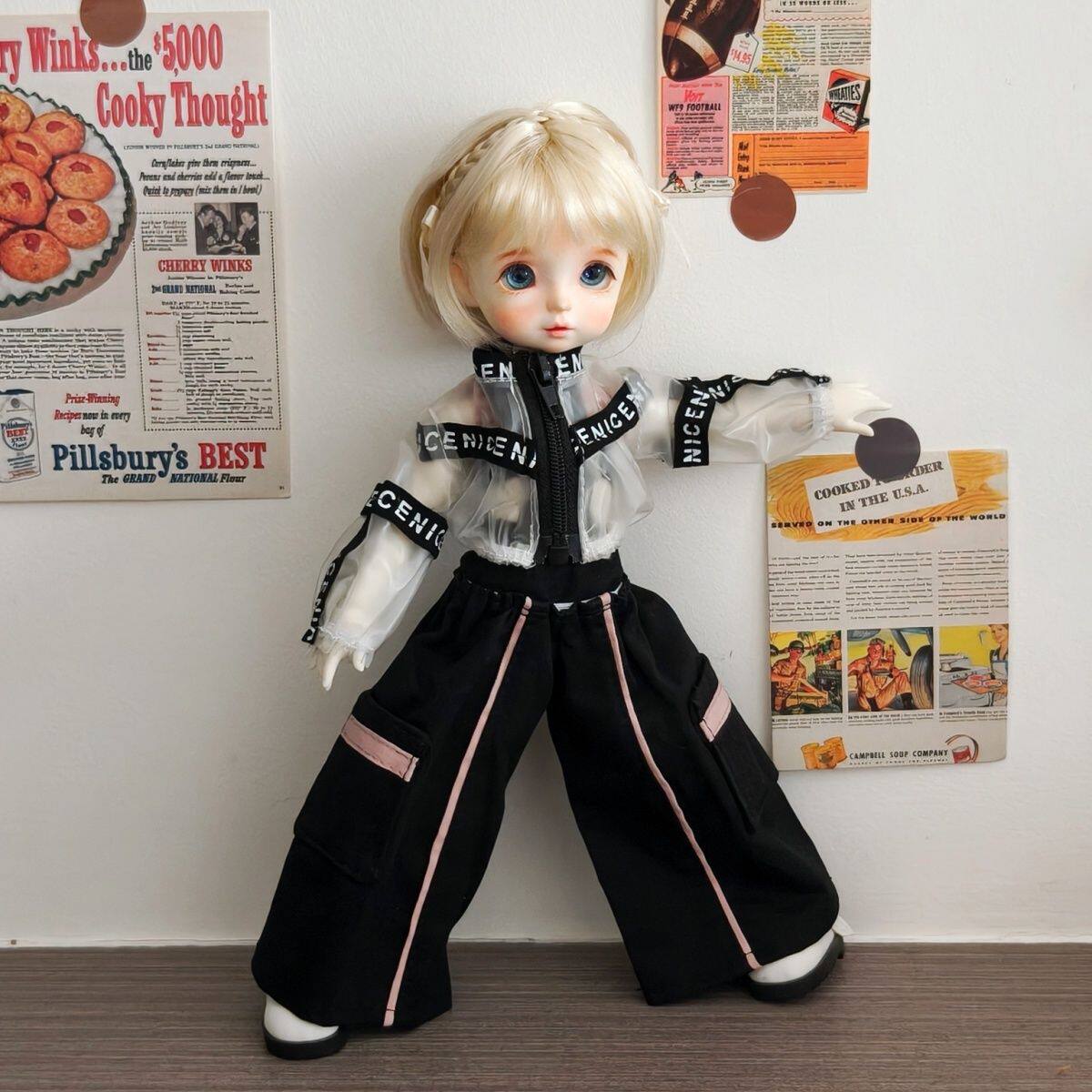 bjd6分娃衣套装背带工装裤阔腿裤卫衣外套30cm胖体娃娃衣服配件