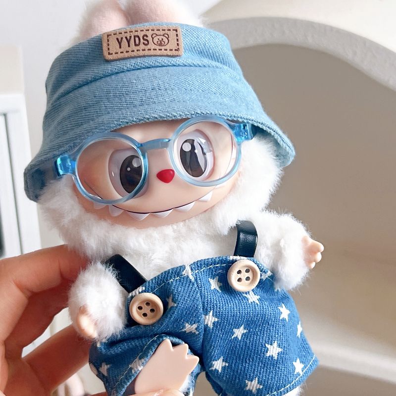 拉布布娃衣一二三代labubu衣服开口帽背带裤套装搪胶毛绒公仔着替