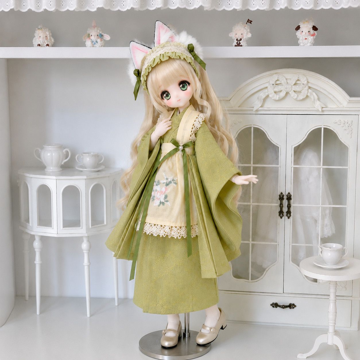 AzoneM/Ob24 blythe小布抹茶绿和风森系和服娃衣蕾丝花边刺绣光魇