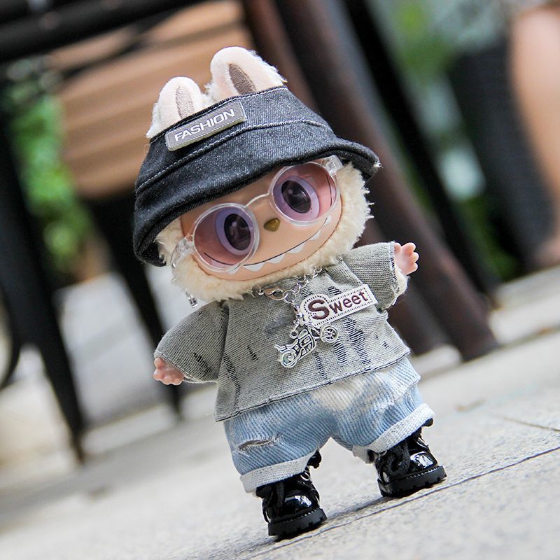 拉布布娃衣17cm 一二三代通用拉bubu套装渔夫帽背带裤公仔换装衣