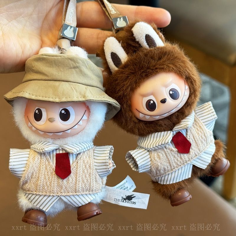 labubu四代娃衣4.0拉布布4代衣服mini心底密码搪胶公仔侦探马甲渔