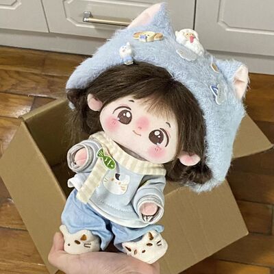 20cm系列娃衣小猫特调 棉花娃娃 可爱娃娃毛绒换装浅蓝色着替