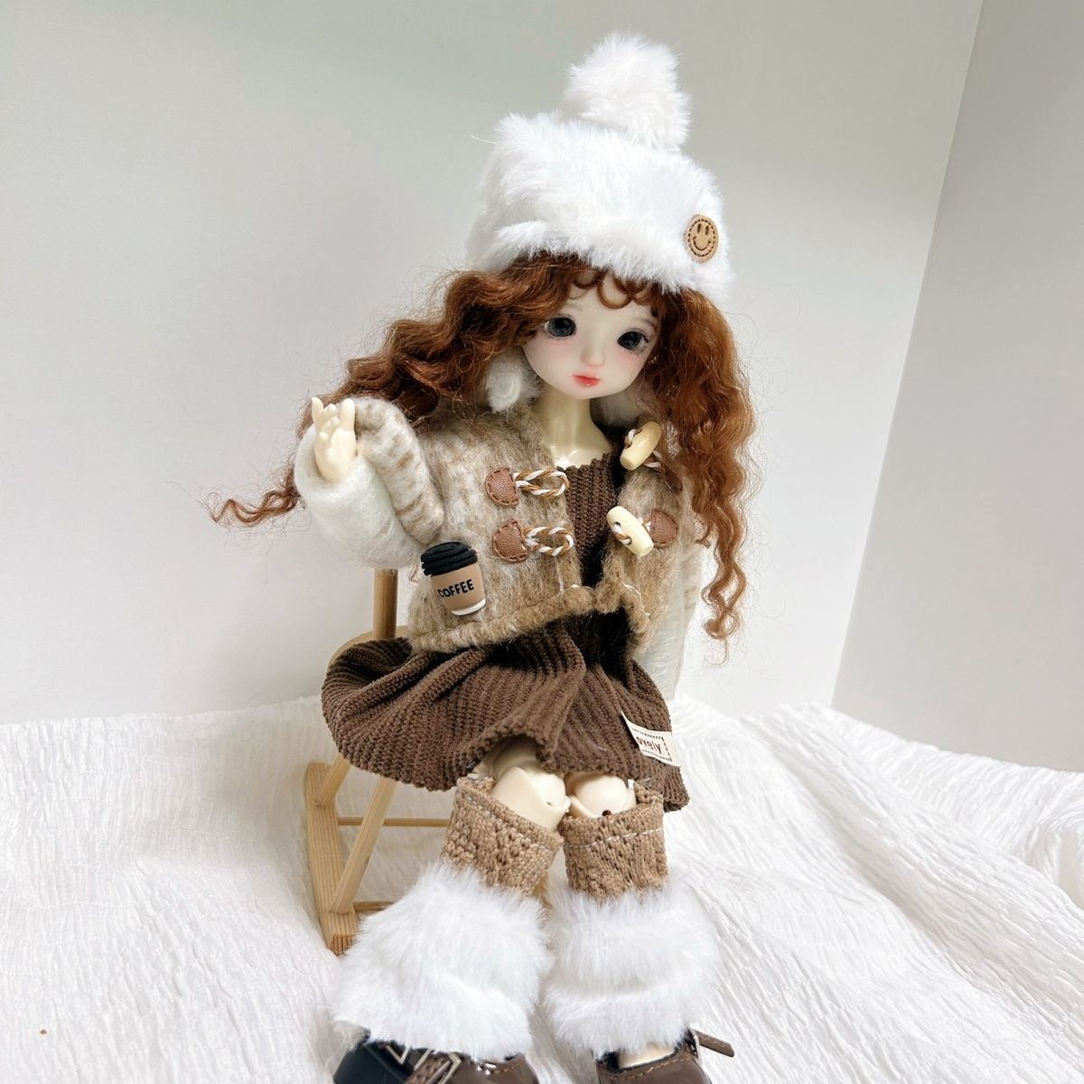 bjd娃衣六分冬季毛呢外套套装连衣裙帽子30cm胖体娃服换装61