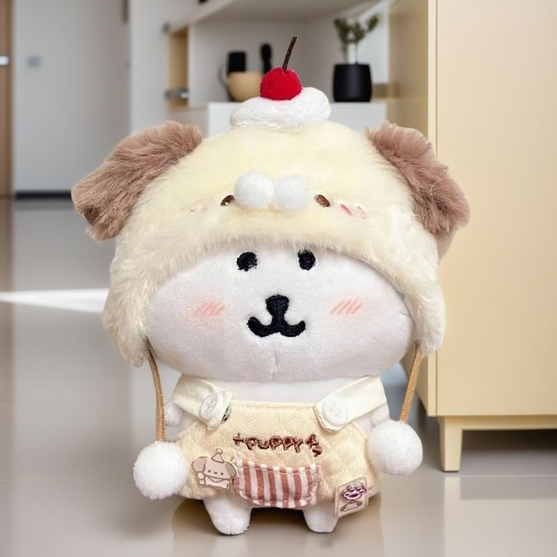 自嘲熊娃衣咬一口汉堡10cm汪崽下午茶棉花娃娃13cm换装