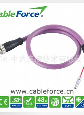 M12连接器5pin B-Code双公头插头预铸电缆屏蔽型防水航空插头2M