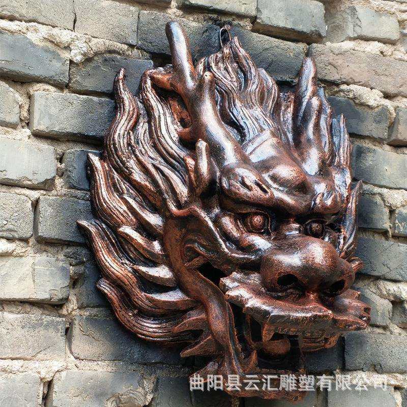 玻璃钢仿铜龙头雕塑城市景观园林动物龙装饰品室内客厅景观摆件