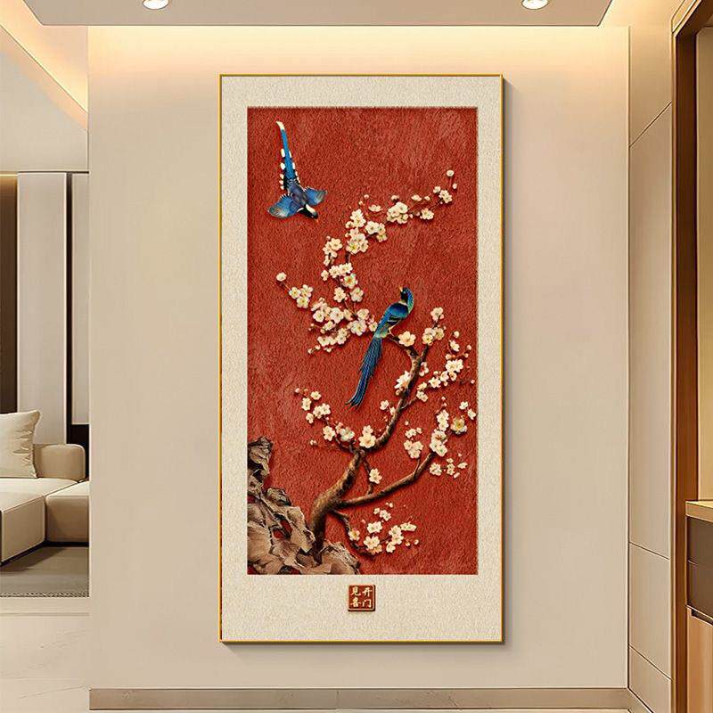 好寓意玄关装饰画花鸟走廊过道尽头挂画新中式正对门喜上枝头壁画