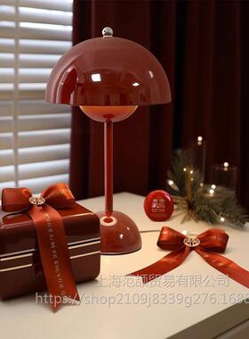 花苞台灯结婚陪嫁长明灯红色一对卧室婚房床头小夜灯383充电奶油