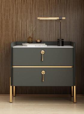 北欧实木轻奢柜子简约现代家用卧室岩板床边柜软质床头柜整装