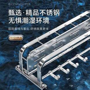 加厚不锈钢卫生间置物架免打孔浴室毛巾架一体壁挂式厕所收纳架子