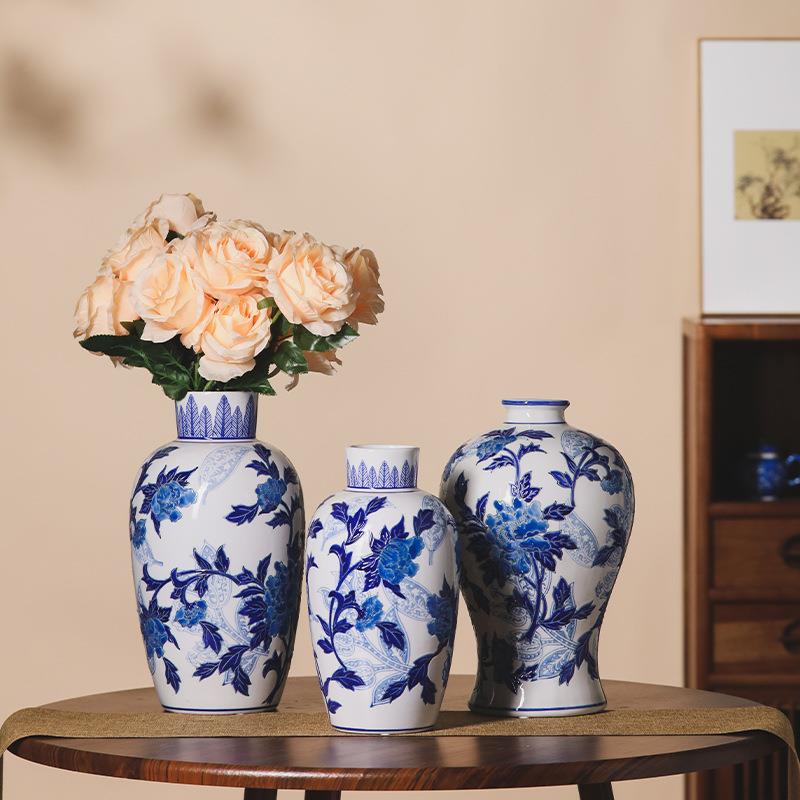 景德镇陶瓷花瓶摆件客厅家居饰品仿古中式装饰干花插花瓶花盆摆件