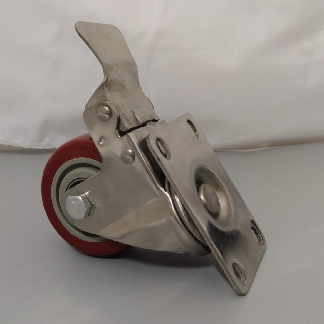 不锈钢万向轮3寸4寸5寸定向万向刹车脚轮 双轴承不锈钢PU脚轮