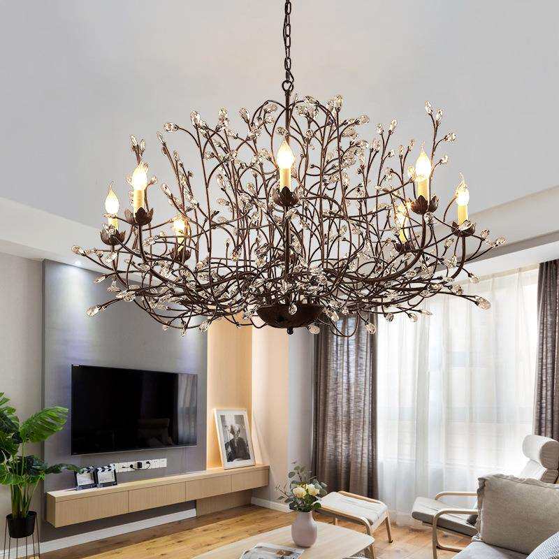 美式乡村客厅餐厅卧室创意艺术吊灯个性楼梯别墅阳台水晶树枝吊灯