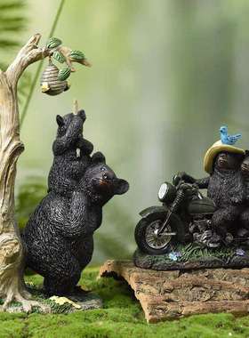 跨境新品黑熊灯创意花园户外庭院太阳能装饰园艺树脂工艺品摆件