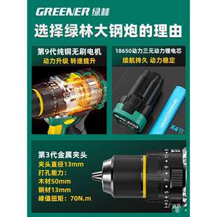 绿林大钢炮电钻无刷冲击手电钻打墙家用小型锂电动工具小钢炮鎏金