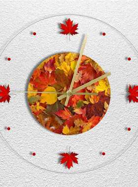 外贸跨境LED灯透明挂钟 红色枫叶意境加拿大标志彩色时钟家居装饰