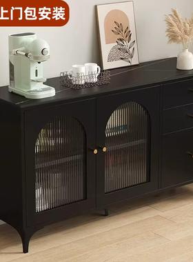 中古风岩板餐边柜多功能茶水柜客厅现代复古风黑色厨房靠VSa