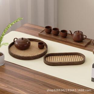 泡桐木茶盘茶具套装椭圆形茶杯收纳盘干泡实木家用果餐盘复古托盘