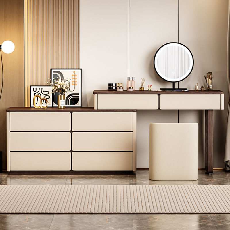 全实木梳妆台复古简约卧室化妆桌收纳斗柜一体自由调节小户型桌柜