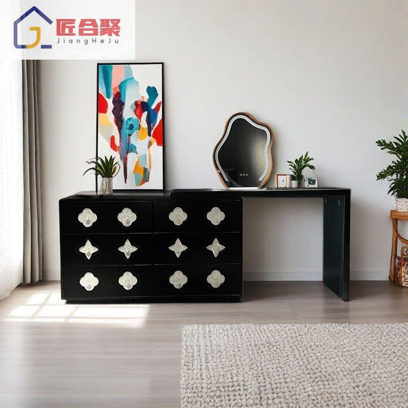 中古实木梳妆台简约四叶草伸缩收纳柜一体桌复古卧室斗柜化妆桌