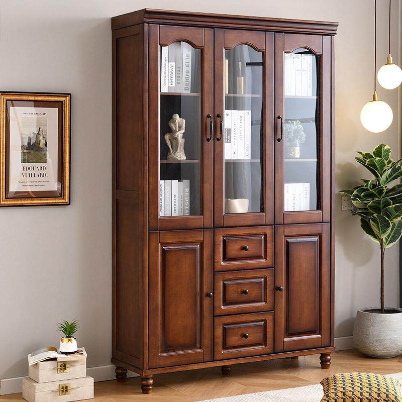 美式实木书柜带玻璃门防尘书柜家用儿童书架客厅现代简约组合书柜