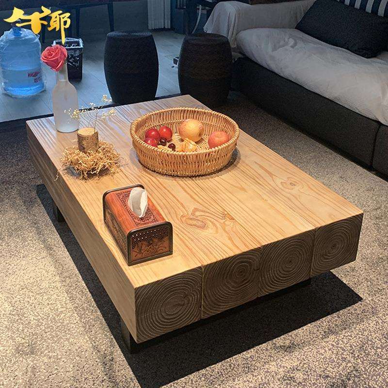 简约创意家具原木榻榻米小方桌小户型矮桌客厅实木拼接大板茶几